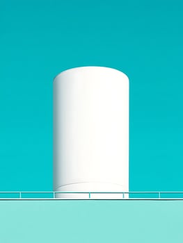Minimalist Architecture White Cylinder Against Teal Sky. A striking image of a modern building detail. photo