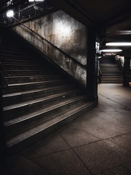Dark Subway Stairwell A Moody Architectural Image. photo