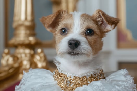 Regal Jack Russell puppy portrait, palace backdrop photo