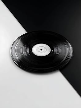 Black and White Vinyl Record on a Contrasting Background A Studio Still Life. photo