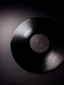 Close up of a Black Vinyl Record on a Dark Background. A Detailed Image Perfect for Music Related Projects. photo