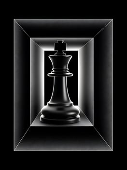 Black Chess King Piece in a Modern Frame A Dramatic Still Life. photo