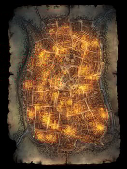 Illuminated Medieval Town City Map Illustration A Detailed Aerial View. photo