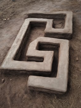 Aerial View of a Mud Maze, Intricate Earthwork Design. photo