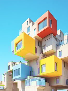 Colorful Modern Architecture A Striking Design of Interlocking Cubes. photo