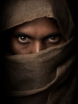 Intense Gaze Through Fabric A Close Up Portrait. photo