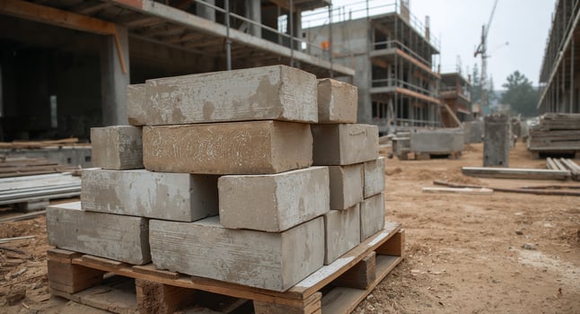 stacked concrete blocks at construction site photo
