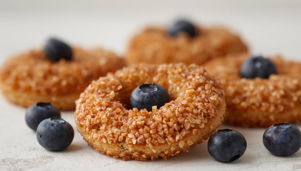 Blueberry sugar-coated donuts on a plate photo