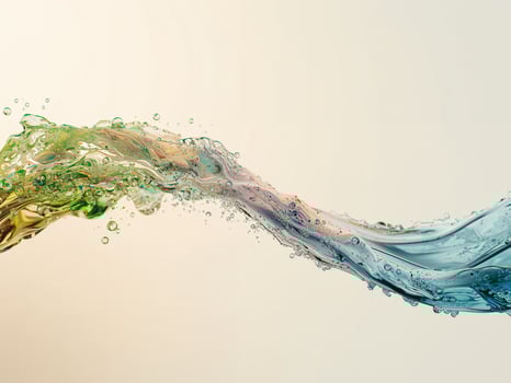 Dynamic Water Flow in Teal and Green Hues, Abstract Liquid Wave with Bubbles. photo