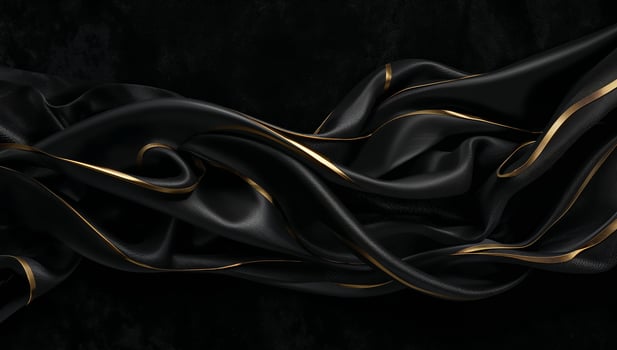 black satin fabric with gold trim photo