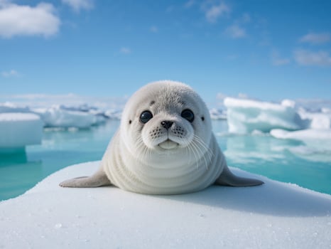 Seal resting on ice photo
