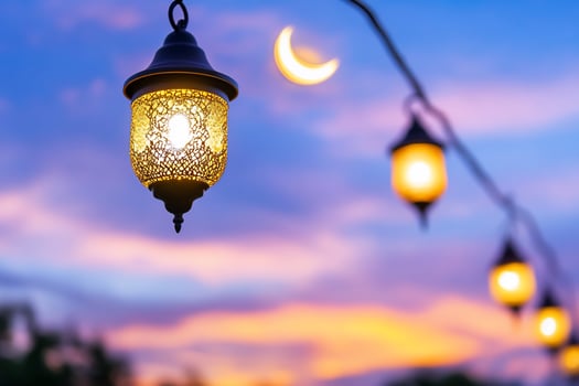 Ramadan lanterns sunset crescent moon night celebration photo