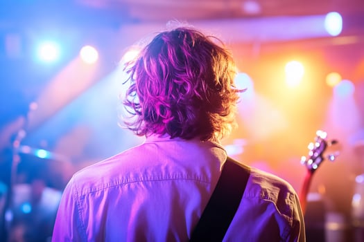 Musician on stage, concert, lights, crowd, music, performance, entertainment photo