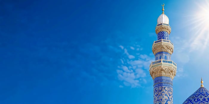 Blue Mosque minaret, sunny sky, faith, travel photo