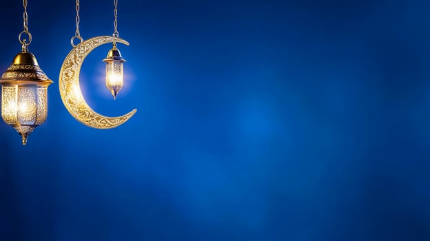 Ramadan lanterns crescent moon night celebration greeting photo