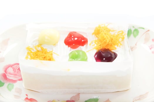 A white square of cake on a plate photo