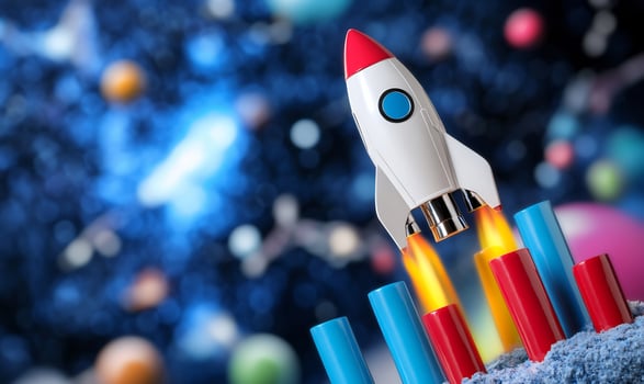 Rocket launching, space background, success, business photo