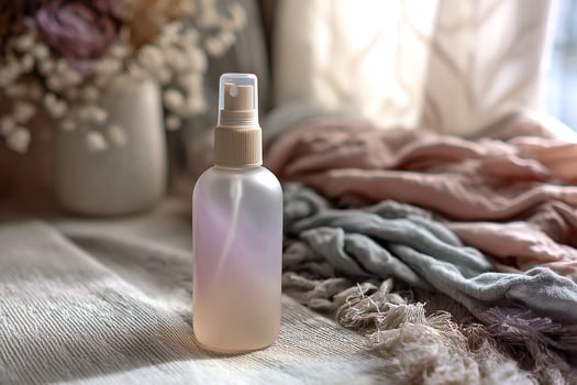 Fine mist spray bottle containing hydrating facial toner for daily beauty and skin care photo