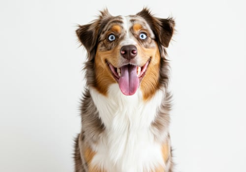 Happy australian shepherd dog with bright blue eyes, isolated on white background photo