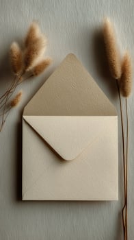 Elegant Envelope With Dried Flowers on Textured Background for Stationery Lovers photo