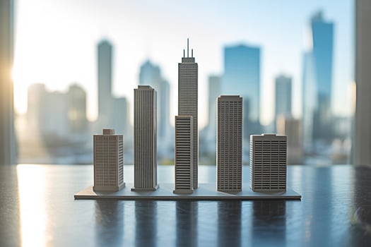 City skyline model architecture cityscape miniature buildings urban development real estate design 3d print photo