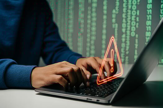 Cyber security threat alert on laptop computer warning sign hacker attack vulnerability risk management 100 photo