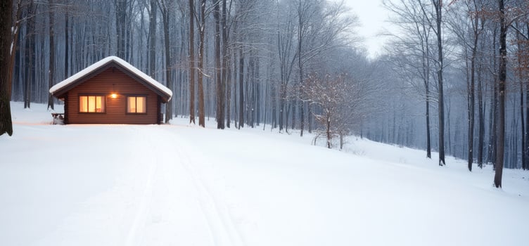 Cabin in Snowy Forest. photo