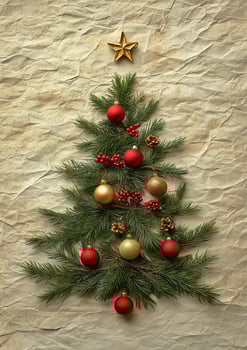 Christmas Tree Decorated With Ornaments and a Star on a Textured Background for Festive Celebrations photo