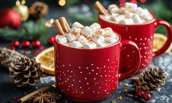 Enjoy Hot Chocolate With Marshmallows and Spices, Ideal for Cozy Winter Gatherings and Festivities. photo