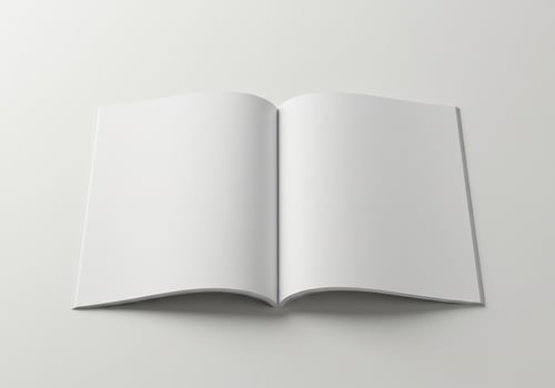 Open Blank Magazine Mockup on White Background, Ready for Content Insertion and Design photo