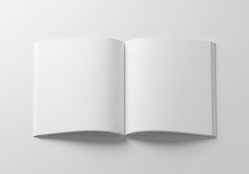Open blank book with white pages, centered on a white background, ready for content photo