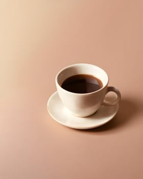 A beautifully lit cup of coffee on a saucer creates a sense of calm. photo