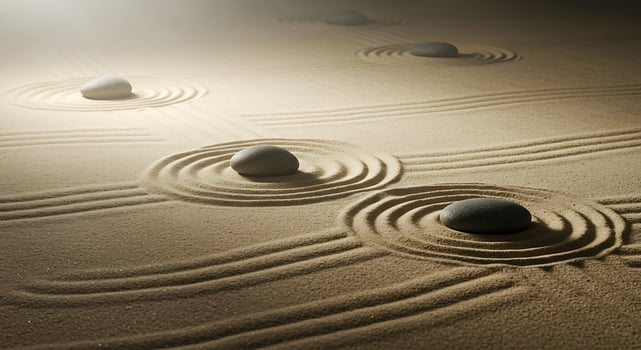 Zen Garden with Stones and Sand Ripples Creating Meditation and Balance Concept photo