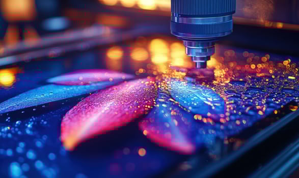 Closeup of a futuristic drill with glowing leaves. photo