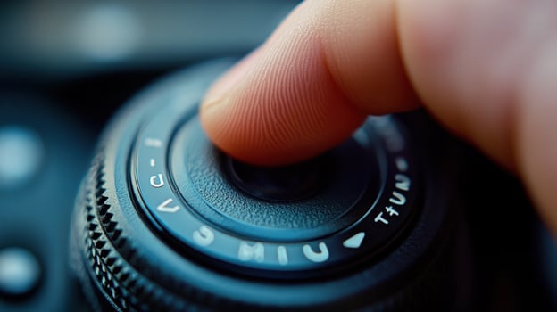 Closeup of a finger turning a dial on a camera. photo