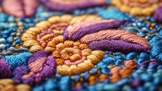 Closeup of colorful embroidery with intricate patterns. photo