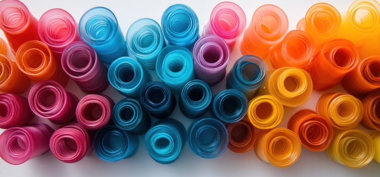 Colorful stacked circles in pink, blue and orange hues. photo