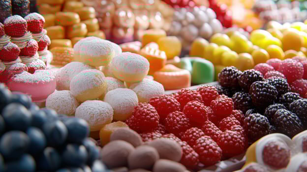 A colorful assortment of candies, fruits, and sweets. photo
