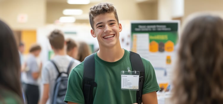 Smiling teenage boy at a school event. photo