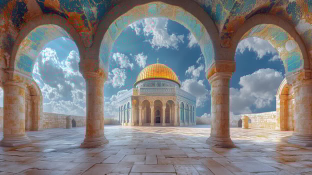 View of the Dome of the Rock through arches. photo