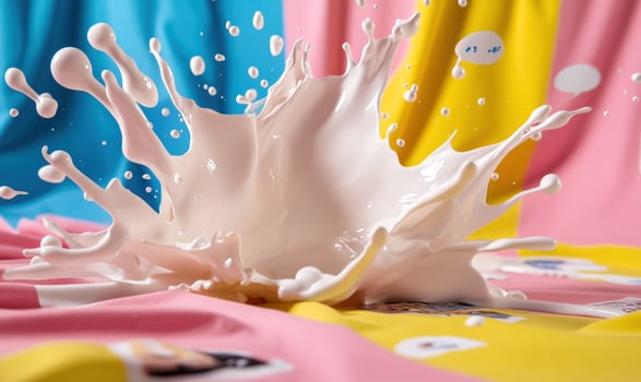 A dramatic splash of white liquid against a colorful background. photo