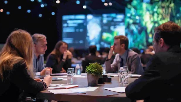 Businesspeople networking at a conference. photo