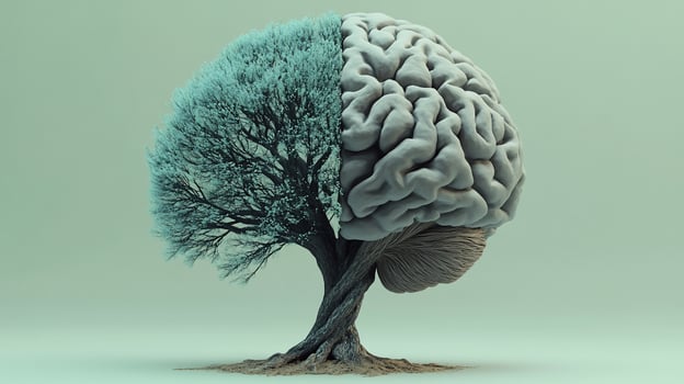 A tree with a brain for its foliage, symbolizing the growth and development of the mind. photo