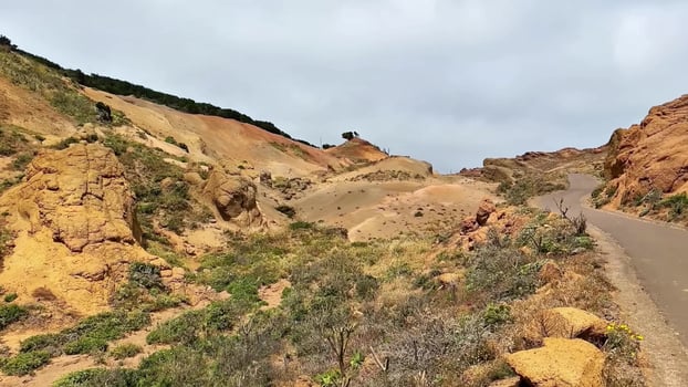 A dirt road winding through a rocky landscape photo