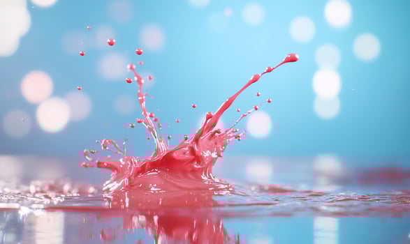 A red liquid splash with a bokeh background. photo