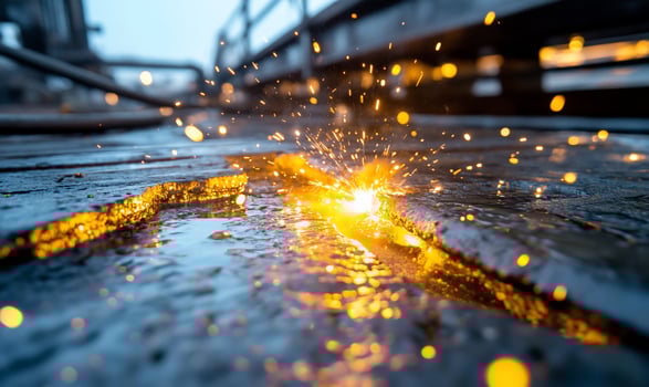Closeup of sparks flying from a welding torch cutting metal. photo