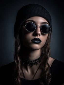 A woman with black makeup and sunglasses photo
