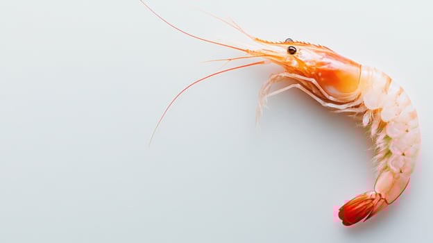 A single, cooked shrimp on a white background. photo