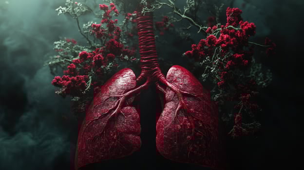 Human lungs with flowers in a dark background. photo