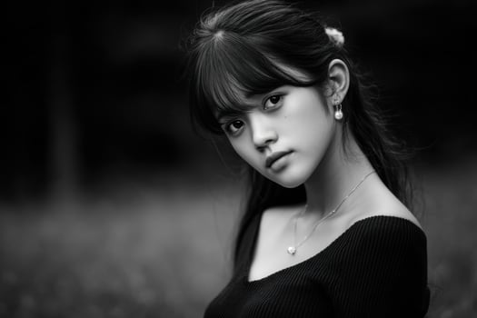 A black and white photo of a young woman